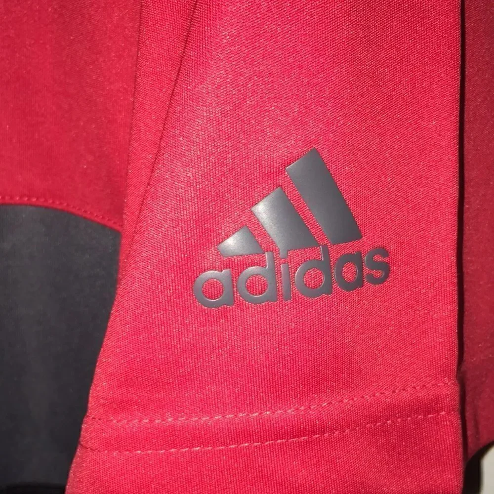 New Adidas Color Block Sunday Red Gray Black Golf Polo Shirt L 50 upf coverage